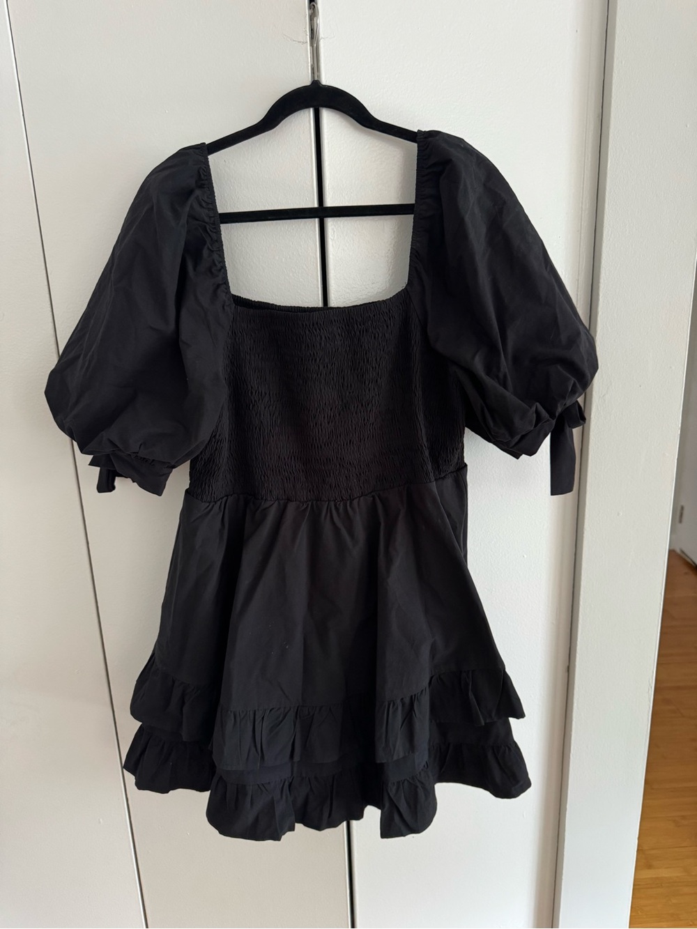 Showpo Black Puff Sleeve Smocked Mini Dress